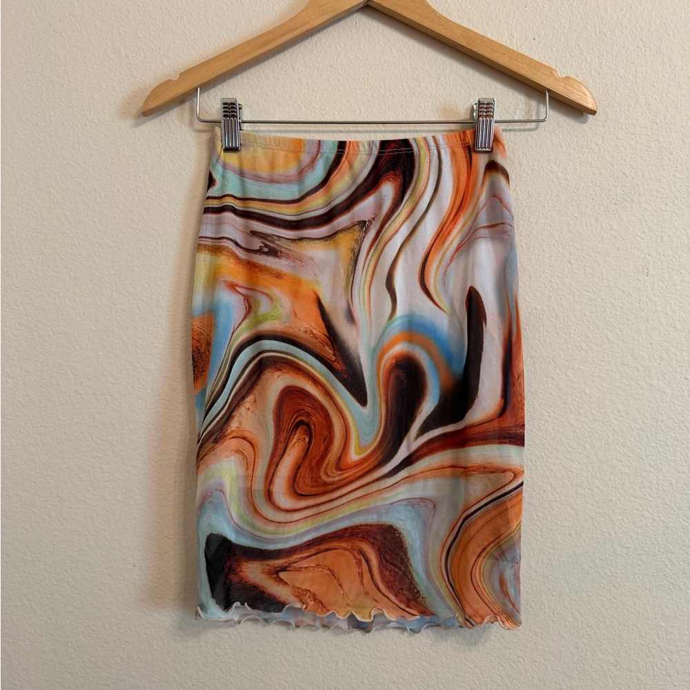 BLACK BEAD Abstract Marble Wave Skirt